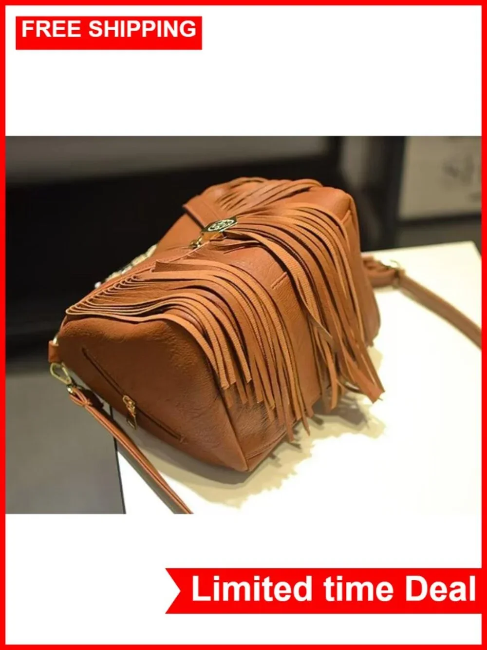 Vintage Tassel Fringe Hobo Crossbody Bag Women PU Leather Bohemian Shoulder